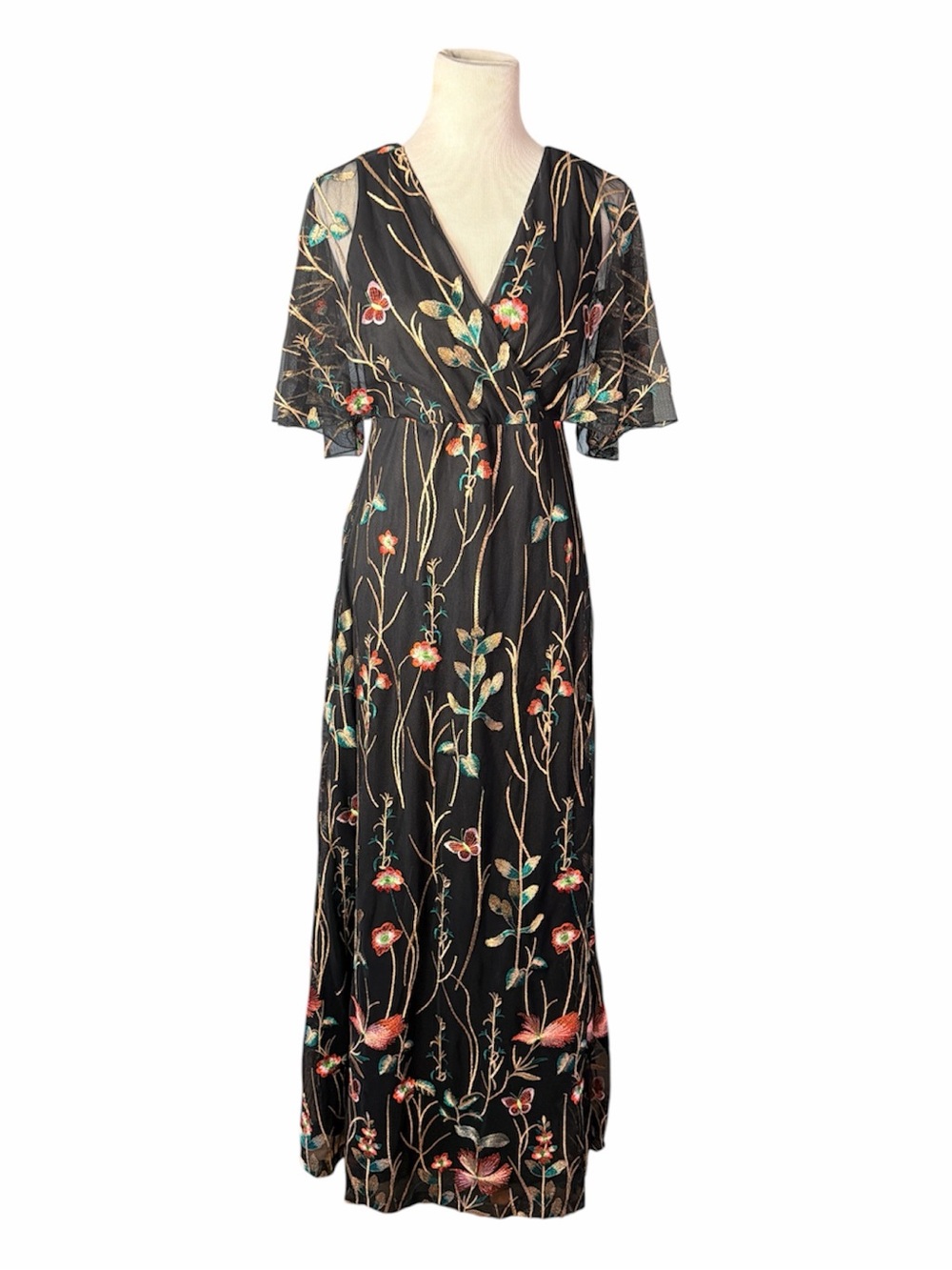 Kiyonna L Evening Gown Fits S/M 32โ Bust Black Embroidered Formal Maxi